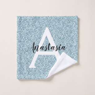 Glam Blue Silver Glitter Sparkles Monogram Washandje