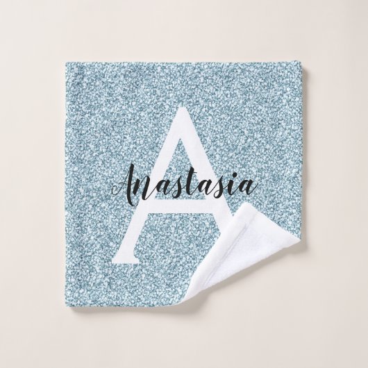 Glam Blue Silver Glitter Sparkles Monogram Washandje (Wasdoekje)
