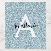 Glam Blue Silver Glitter Sparkles Monogram Wijn Etiket (Enkel label)