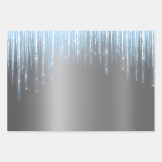Glam Blue Silver Icicles Kerstmis Inpakpapier Vel (Voorkant 2)