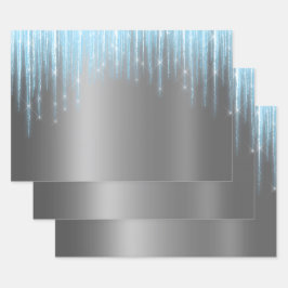 Glam Blue Silver Icicles Kerstmis Inpakpapier Vel
