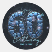 Glam Blue Steen Mozaïek Glans 60e Verjaardag Ronde Sticker (Voorkant)