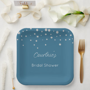 Glam Blue White Diamonds Vrijgezellenfeest Papieren Bordje