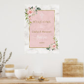 Glam Blush Bloem Gouden Tweeling Welkom Doop Bord Poster (Keuken)