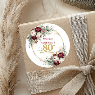 Glam Blush Burgundy 80ste Verjaardag Stickers