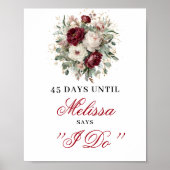 Glam Blush Burgundy Countdown Sign Tafelmodel Poster (Voorkant)