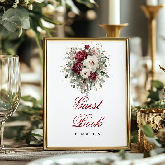 Glam Blush Burgundy Gastboek Poster Bord
