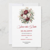 Glam Blush Burgundy Goud Bloemige Save The Date (Voorkant)
