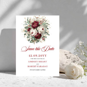 Glam Blush Burgundy Goud Bloemige Save The Date