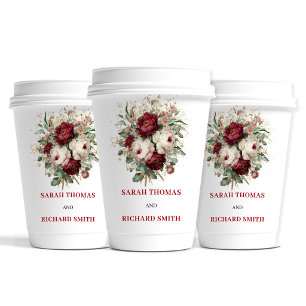Glam Blush Burgundy Gouden Bloem Bruiloft Cups Papieren Bekers
