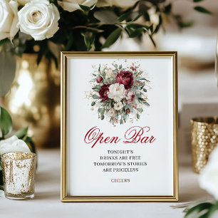 Glam Blush Burgundy Open Bar Huwelijks Poster