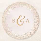 Glam blush faux glitter roos goudbruiloft ronde kartonnen onderzetter (Voorkant)