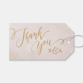 Glam blush glitter roos Gold kalligrafie bedankt Cadeaulabel