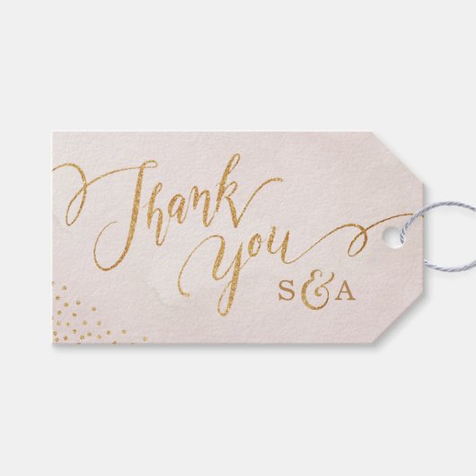 Glam blush glitter roos Gold kalligrafie bedankt Cadeaulabel (Voorkant (Horizontaal))