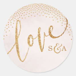 Glam blush glitter roos goud kalligrafie liefde ronde sticker