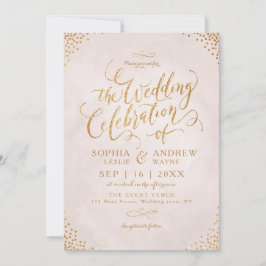 Glam blush glitter roos goudkalligrafie kaart