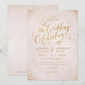 Glam blush glitter roos goudkalligrafie kaart (Voorkant / Achterkant)