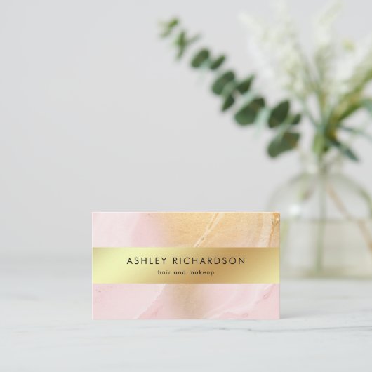 Glam Blush Pink en Faux Gold Social Media Visitekaartje (Staand voorkant)