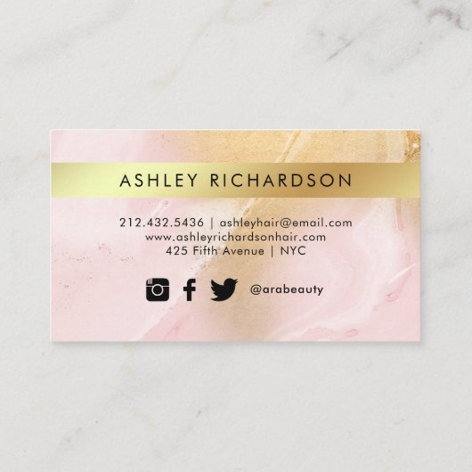 Glam Blush Pink en Faux Gold Social Media Visitekaartje (Achterkant)