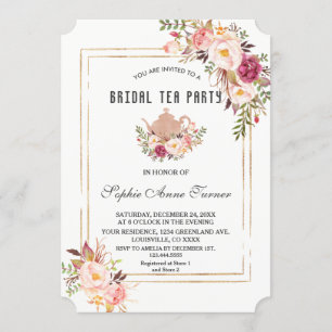 Glam Blush Pink Floral Vrijgezellenfeest Tea Party Kaart