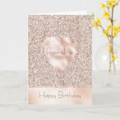  Glam Blush Pink Glitter Birthday Heart Kaart (Gele Bloem)