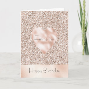 Glam Blush Pink Glitter Birthday Heart Kaart