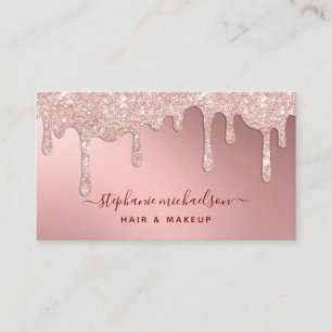 Glam Blush Pink Glitter Drip Folie Beauty Salon Visitekaartje