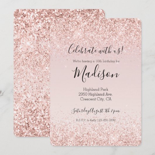 Glam Blush Pink Glitter Sparkle Kaart (Voorkant / Achterkant)