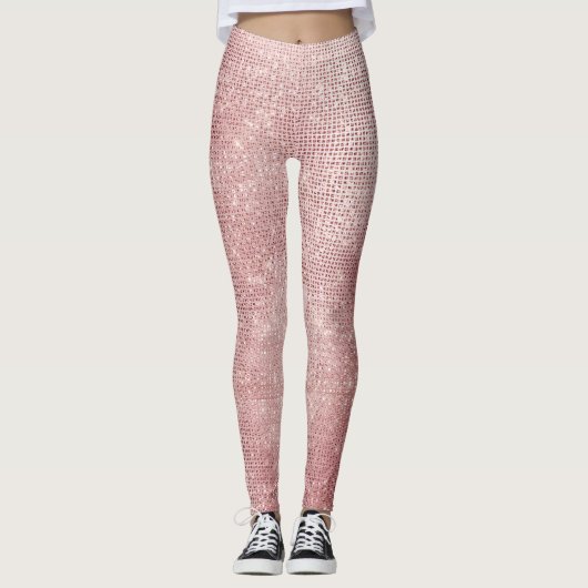 Glam Blush Pink Glitzy Sparkle Leggings (Voorkant)