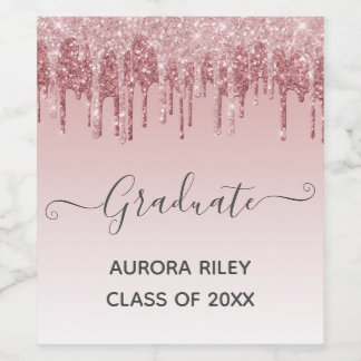 Glam Blush Pink Gold Driving Glitter Afstuderen Wijn Etiket