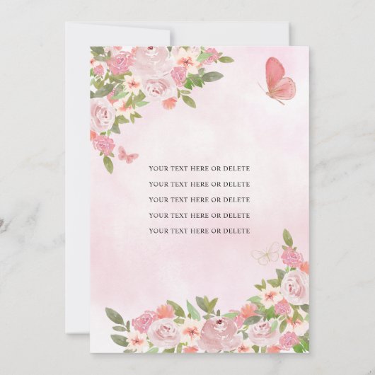 Glam Blush Pink Gold Floral Princess Quinceañera Kaart (Achterkant)