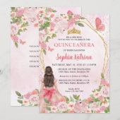 Glam Blush Pink Gold Floral Princess Quinceañera Kaart (Voorkant / Achterkant)