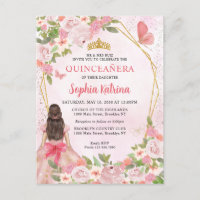 Glam Blush Pink Gold Floral Princess Quinceañera