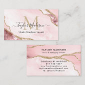 Glam Blush Pink Gold Glitter Marble Agate Monogram Visitekaartje (Voorkant / Achterkant)