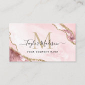Glam Blush Pink Gold Glitter Marble Agate Monogram Visitekaartje (Voorkant)