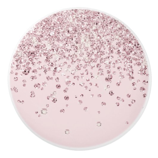Glam Blush Pink Rose Gold Glitter Diamond Confetti Keramische Knop (Voorkant)