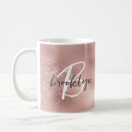 Glam Blush Pink Trendy Script Monogram Koffiemok (Links)