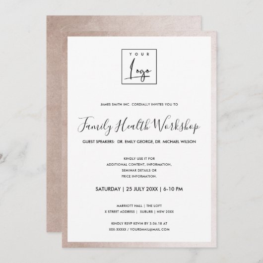 GLAM BLUSH ROOS GEEFT UW LOGO WERKSHOP GALA GEBEUR KAART (Voorkant / Achterkant)