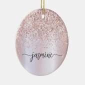 Glam Blush Roos Gold Glitter Monogram Name Script Keramisch Ornament (Rechts)