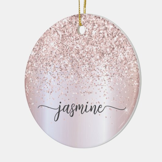 Glam Blush Roos Gold Glitter Monogram Name Script Keramisch Ornament (Links)