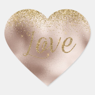Glam Blush Roos Goud Glitter Liefde Hart Sticker