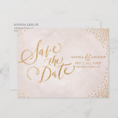 Glam blush roos goud kalligrafie behalve datum aankondigingskaart (Voorkant / Achterkant)