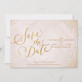 Glam blush roos goud kalligrafie behalve datum save the date