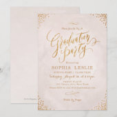 Glam blush roos gouden kalligrafie afstudeerfeest kaart (Voorkant / Achterkant)
