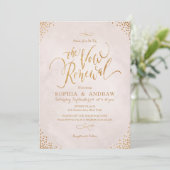Glam blush roos gouden kalligrafie gelofte vernieu kaart (Staand voorkant)
