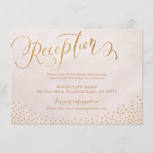 Glam blush roos goudkalligrafie informatiekaartje (Voorkant)