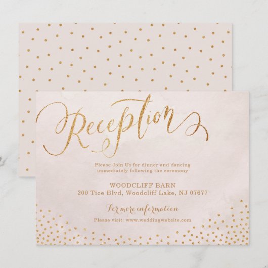 Glam blush roos goudkalligrafie informatiekaartje (Voorkant / Achterkant)