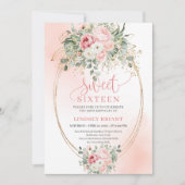 Glam Blush Rose Gold Frame 16th Birthday Invite Kaart (Voorkant)