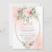 Glam Blush Roses Sweet 16 Birthday Party Invite Kaart (Voorkant)