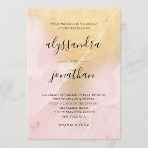 Glam Blush roze en goud marmeren look Bruiloft Kaart